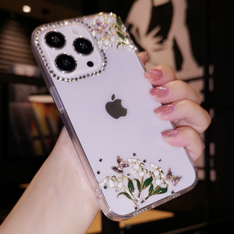 Coque iPhone faite main minimaliste avec orchidée clochette