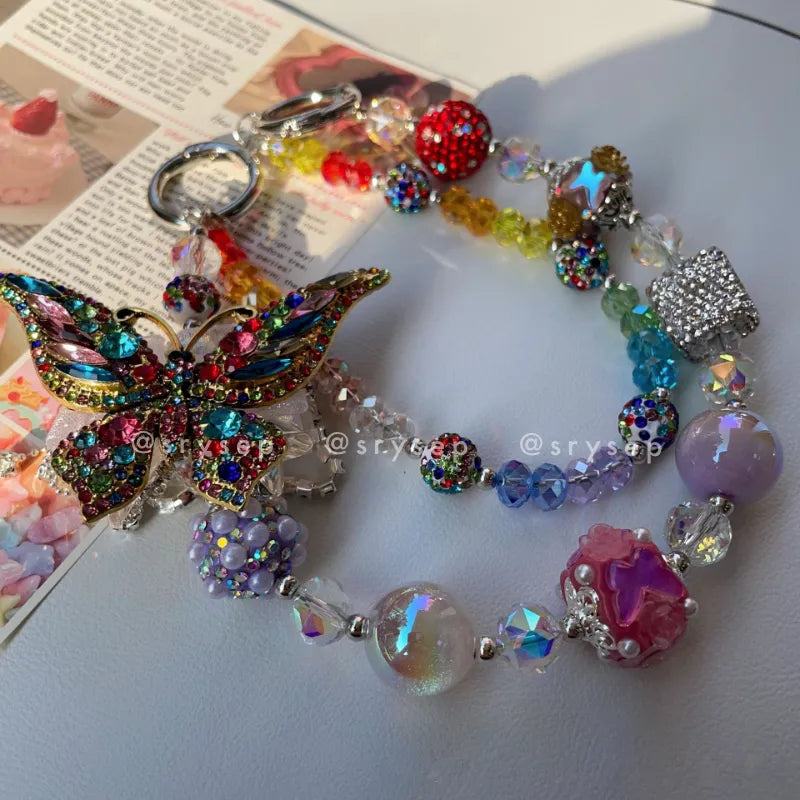 Handmade Diamonds Butterfly Crystal Beads Charm for All Phone Case Pad Case Bumper, DIY Keychian Bag Chain
