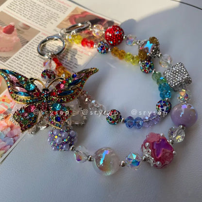 Handmade Diamonds Butterfly Crystal Beads Charm for All Phone Case Pad Case Bumper, DIY Keychian Bag Chain