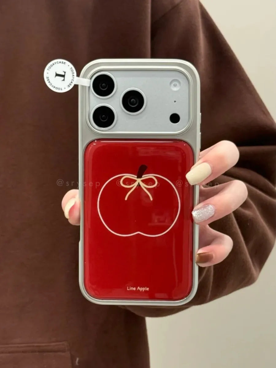 Red Apple Cover Silver Phone Case For iPhone 17 16 15 14 13 Pro Max Plus