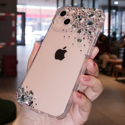 Coque iPhone faite main minimaliste à strass vert diamant