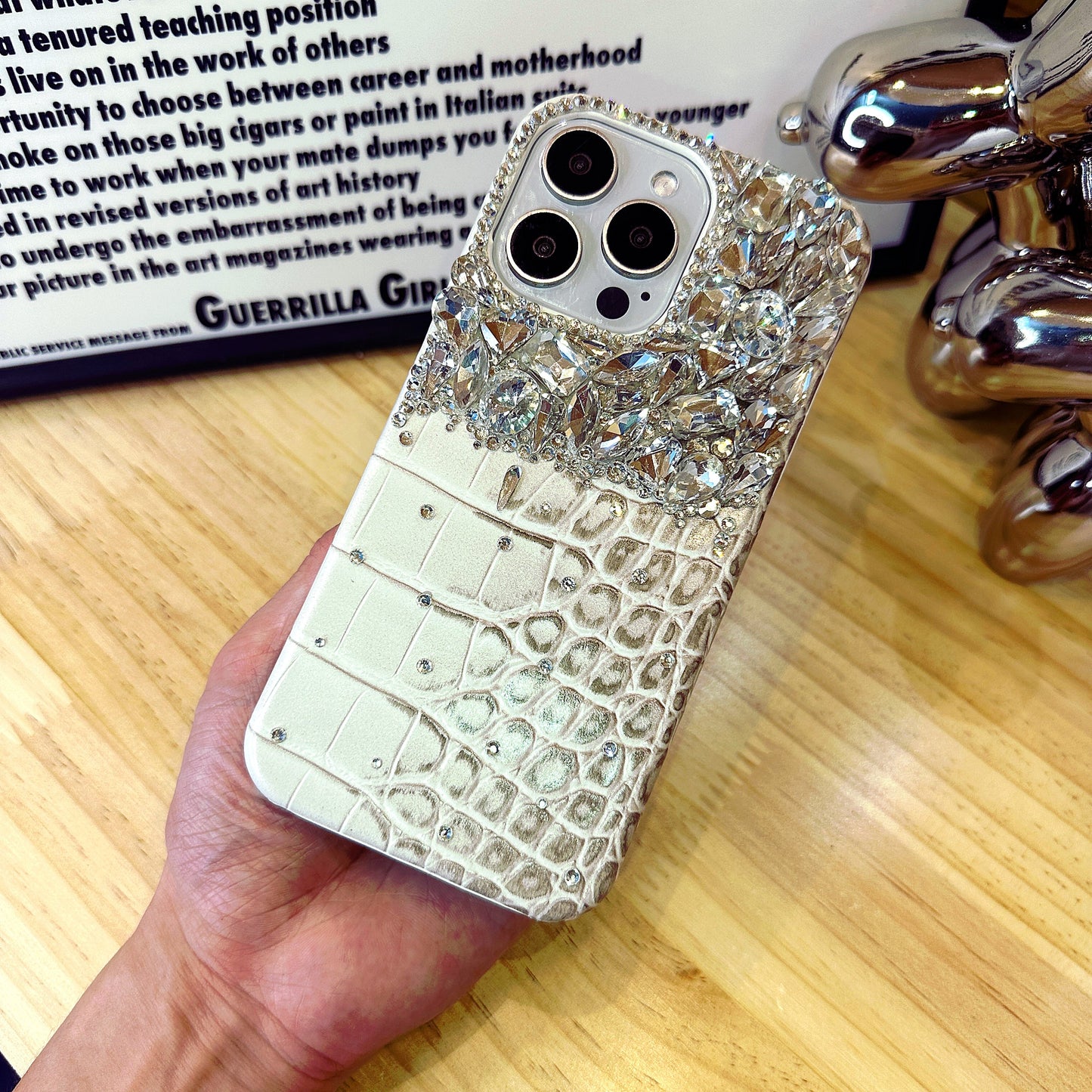 Crocodile Pattern with White Crystals Phone Case Compatible iPhone for iPhone 16 15 14 13 12 11 Plus Pro Max