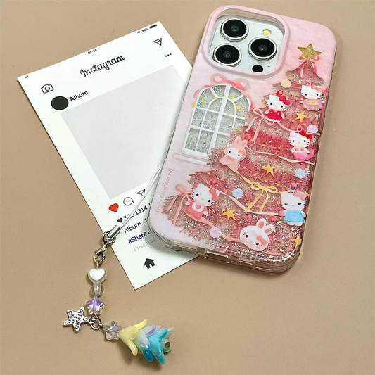 Girly Pink Glitter Christmas Tree Phone Case