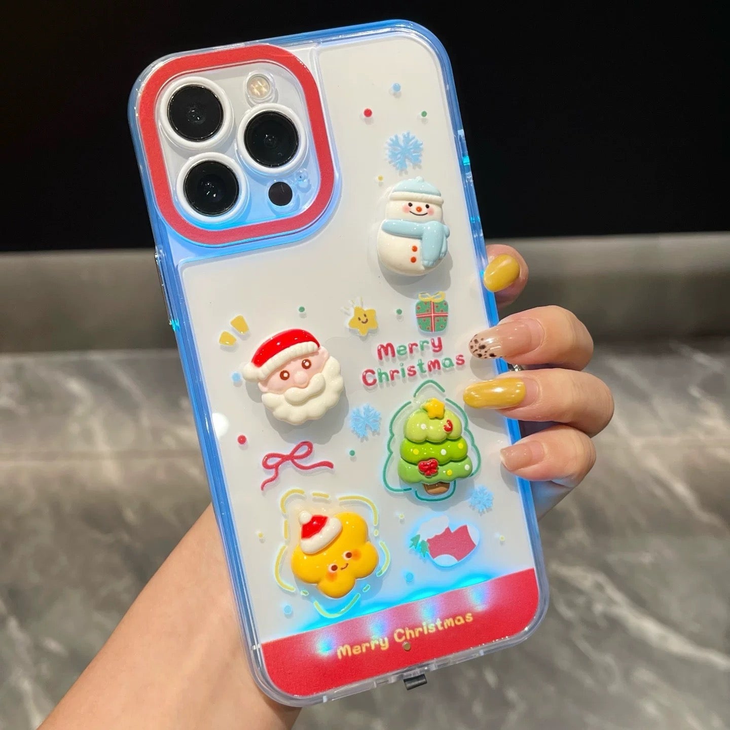 Incoming call flash 3D Christmas doll sticker luminous mobile phone case
