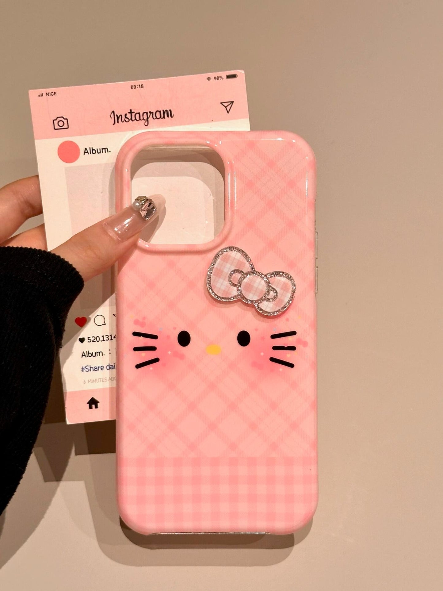 Kitty Plaid Bow Pink Cute Kawaii Phone Case