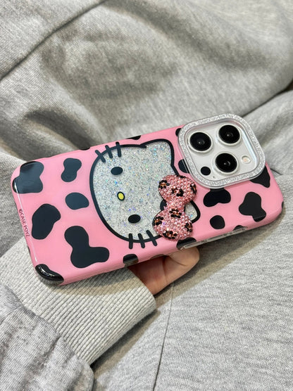 Kitty Pink Bow Tie Leopard Print Cute Kawaii Phone Case