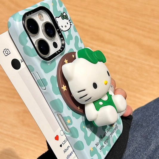 Green leopard print Kitty cat magnetic holder phone case