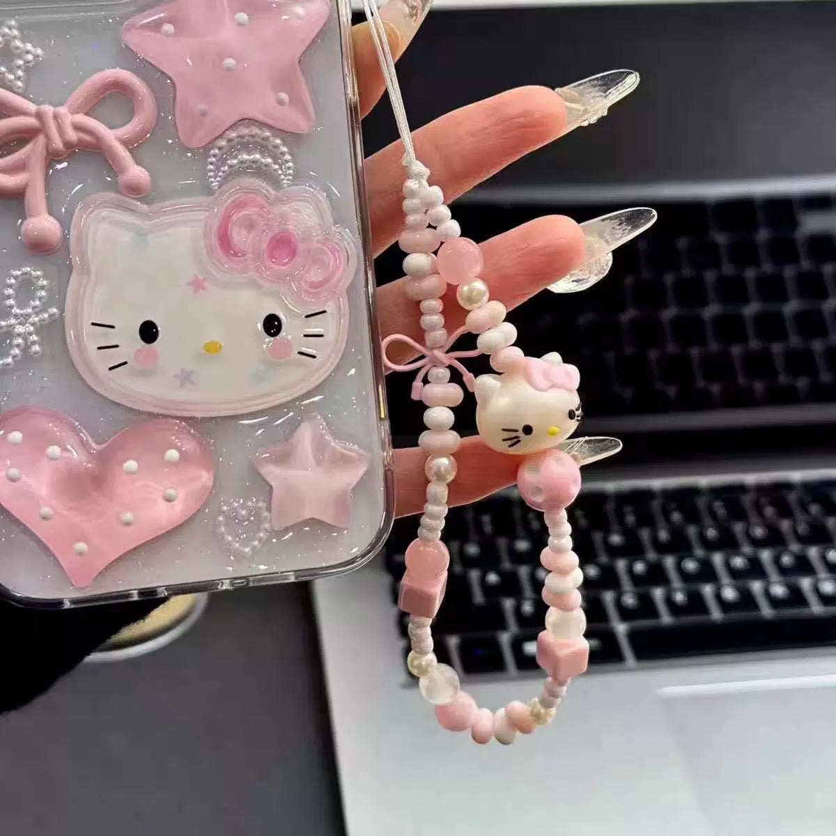 3D Pink Star Heart Bow Kitty Cat Bracelet Phone Case
