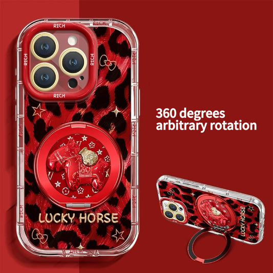 Red leopard print rotating decompression stand phone case