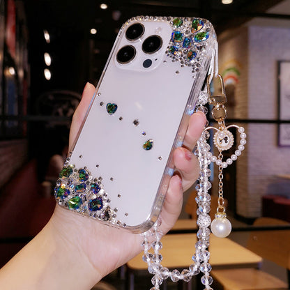 Coque iPhone faite main minimaliste à strass vert diamant