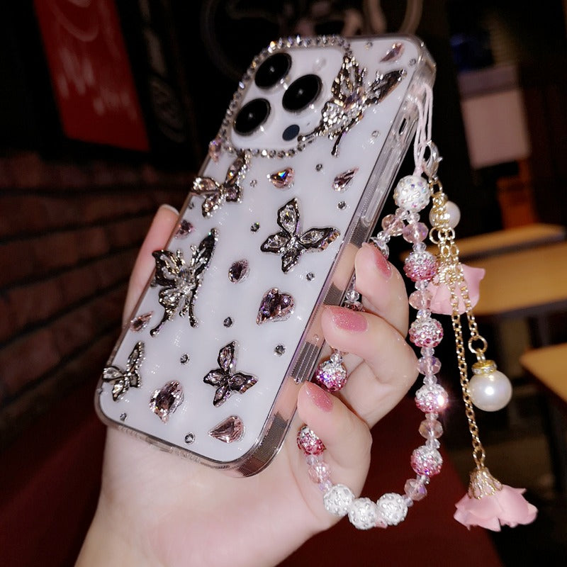 Handmade iPhone Case Minimalist Bling Diamond with Butterfly Case for iPhone 16 15 14 13 12 11 Plus Pro Max