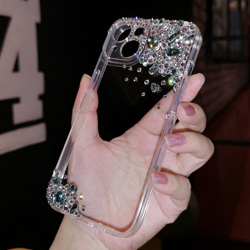 Coque iPhone faite main minimaliste à strass vert diamant