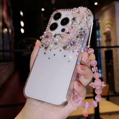 Handmade iPhone Case Minimalist Flowers Bling Diamond Back Cover Case for iPhone 16 15 14 13 12 11 Plus Pro Max