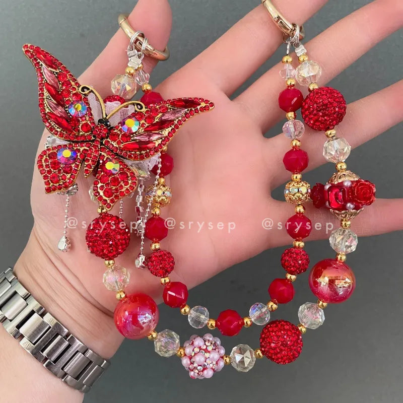 Handmade Diamonds Butterfly Crystal Beads Charm for All Phone Case Pad Case Bumper, DIY Keychian Bag Chain