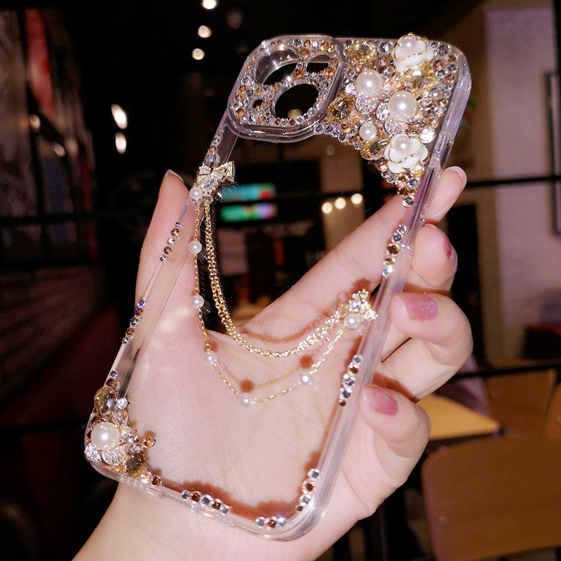 Handmade iPhone Case Minimalist Bling Diamond Back Cover Case for iPhone 16 15 14 13 12 11 Plus Pro Max