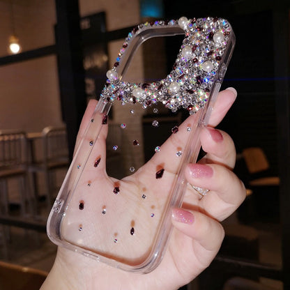 Coque iPhone minimaliste faite main avec strass violet cristal