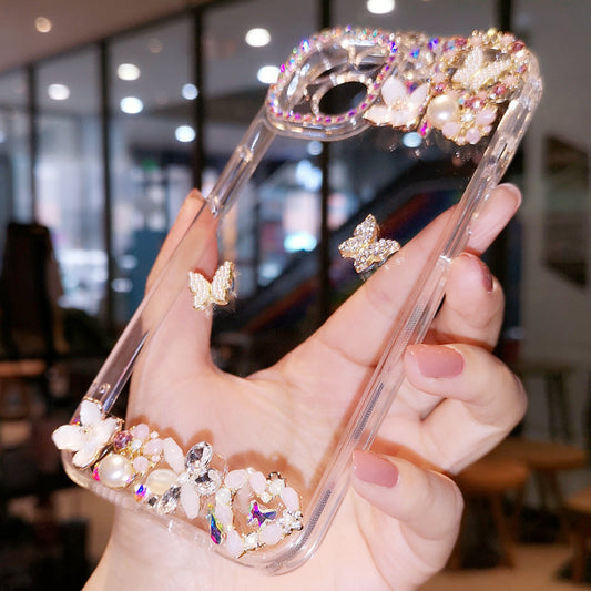 Handmade iPhone Case Minimalist Butterfly Bling Diamond Back Cover Case for iPhone 16 15 14 13 12 11 Plus Pro Max