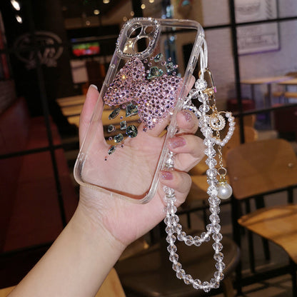 Coque iPhone faite à la main, luxueuse, ornée de diamants, minimaliste, avec nœud arrière