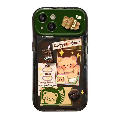 Cute Bear With Foldable Mirror Phone Case For iPhone 3D Coffee Decorations Back Cover