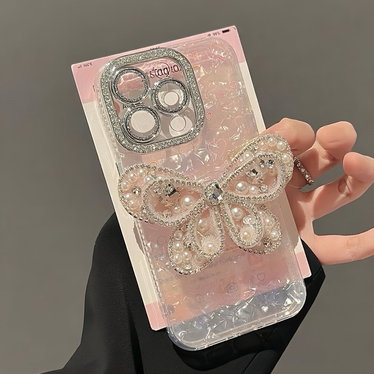 Pink Diamond Bow Stand Bracelet Kitty Phone Case