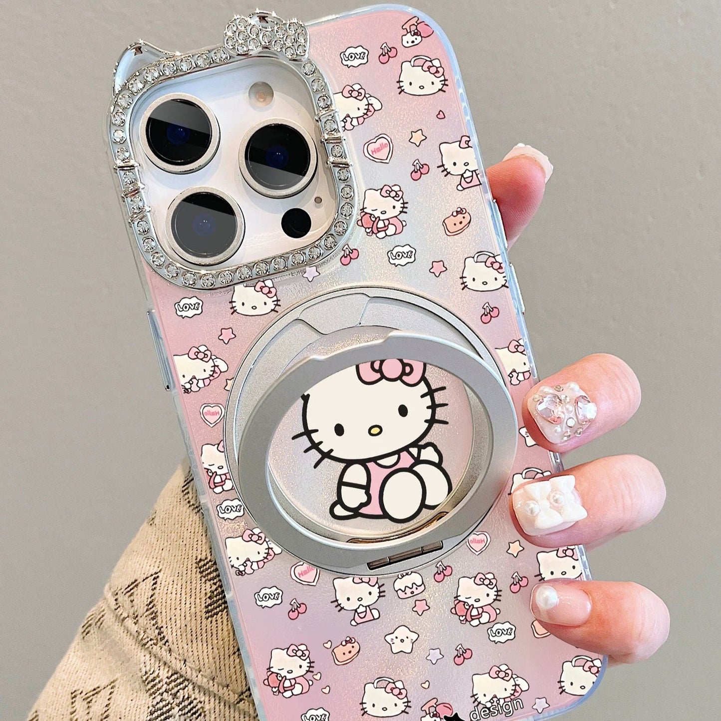 Pink Magnetic Rotating Stand Kitty Phone Case