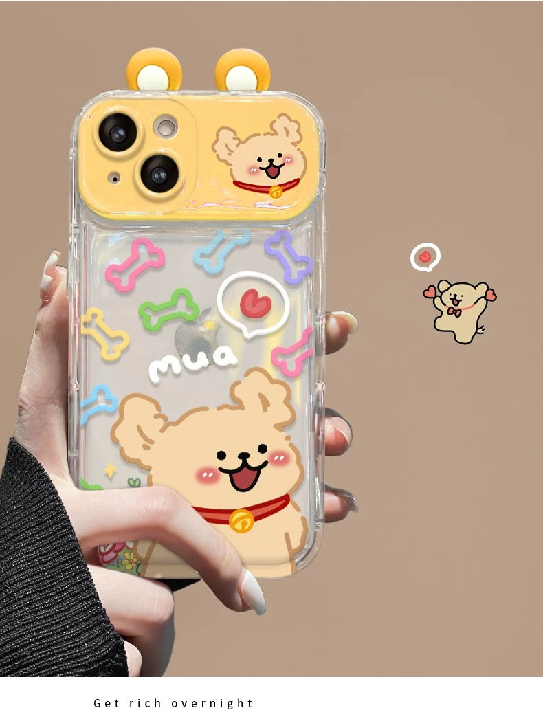 Puppy Flip Clear Phone Case with Mirror and Stand
