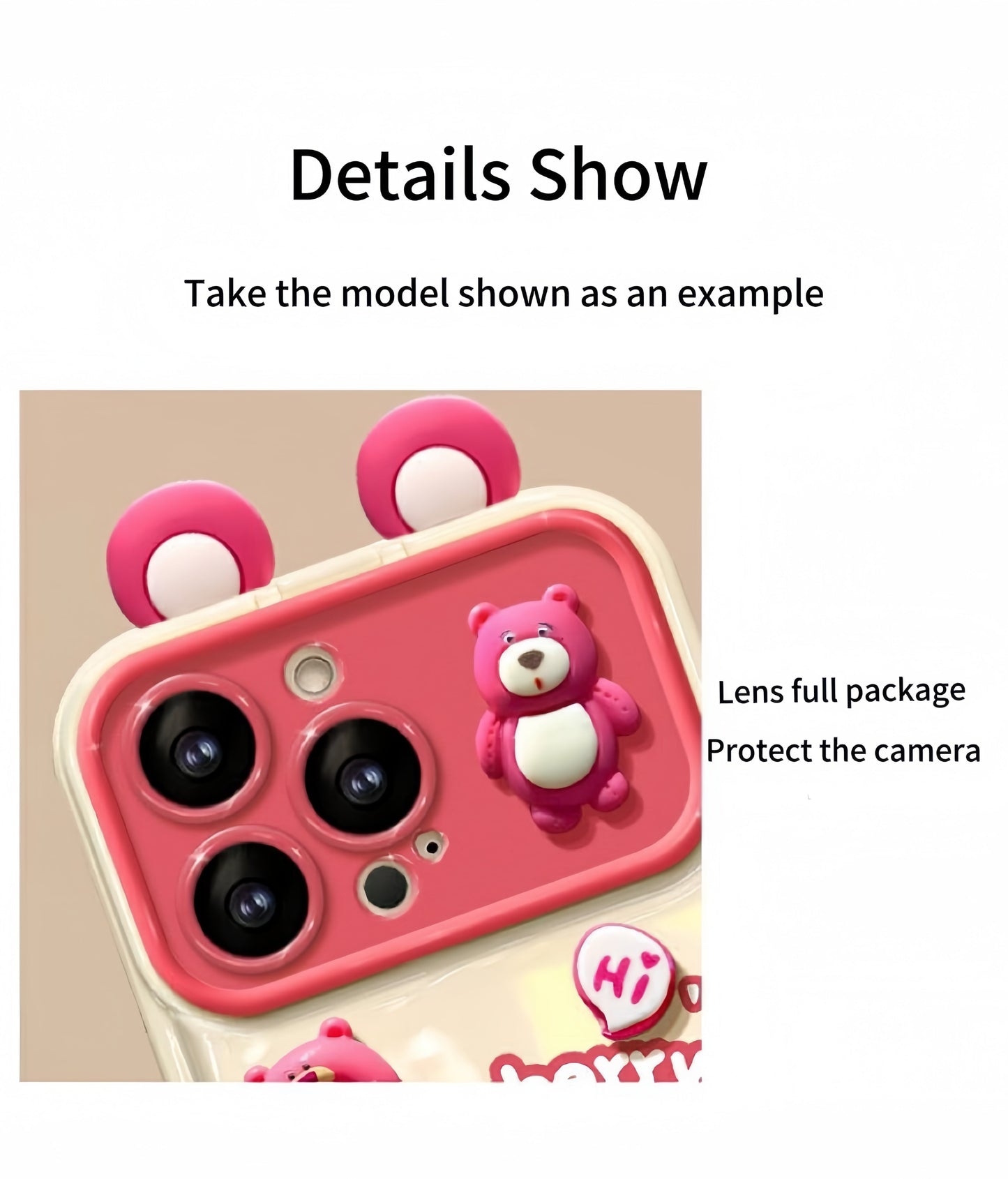 White Strawberry Bear Flip Phone Case with Mirror and Stand