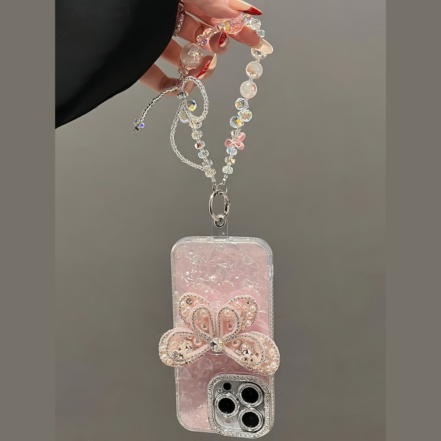 Pink Diamond Bow Stand Bracelet Kitty Phone Case