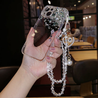 Handmade iPhone Case Minimalist Bling Green Diamond Back Cover Case for iPhone 16 15 14 13 12 11 Plus Pro Max