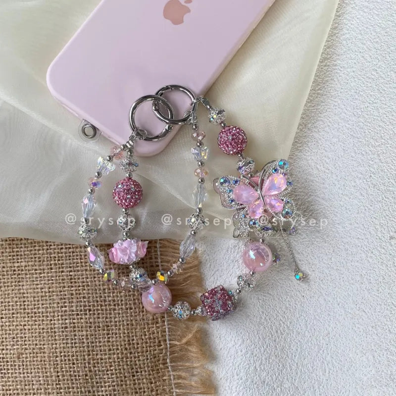 Handmade Diamonds Butterfly Crystal Beads Charm for All Phone Case Pad Case Bumper, DIY Keychian Bag Chain