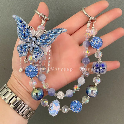 Handmade Diamonds Butterfly Crystal Beads Charm for All Phone Case Pad Case Bumper, DIY Keychian Bag Chain