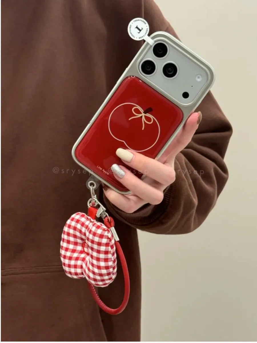 Red Apple Cover Silver Phone Case For iPhone 17 16 15 14 13 Pro Max Plus