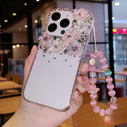 Handmade iPhone Case Minimalist Flowers Bling Diamond Back Cover Case for iPhone 16 15 14 13 12 11 Plus Pro Max