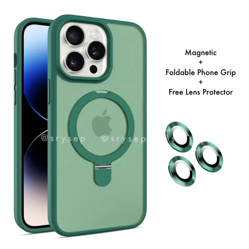 Magsafe Foldable Phone Grip Case and Free Lens Protector For iPhone 17 16 15 14 13 12 11 Pro X Max 7 8 Plus Magnetic Cover