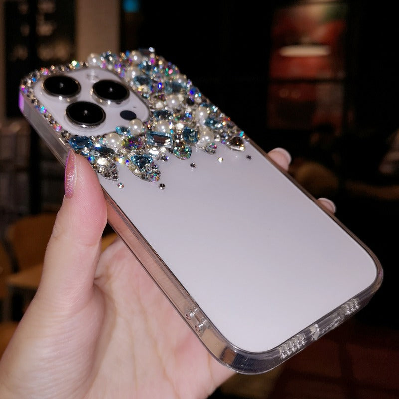Handmade iPhone Case Minimalist Bling Diamond with Blue Crystals Case for iPhone 16 15 14 13 12 11 Plus Pro Max