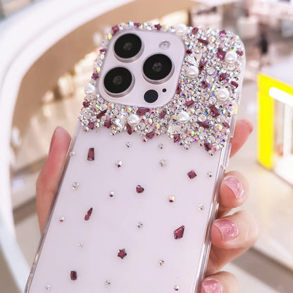 Coque iPhone minimaliste faite main avec strass violet cristal