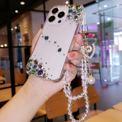 Coque iPhone faite main minimaliste à strass vert diamant