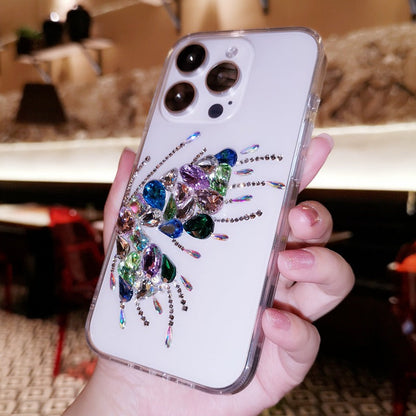 Coque iPhone minimaliste faite main avec strass et papillon en cristal coloré