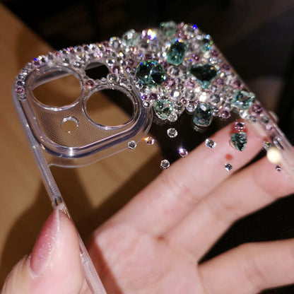 Coque iPhone faite main minimaliste à strass vert diamant