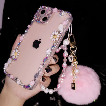 Coque iPhone faite à la main, minimaliste, ornée de diamants scintillants, avec coque arrière assortie.
