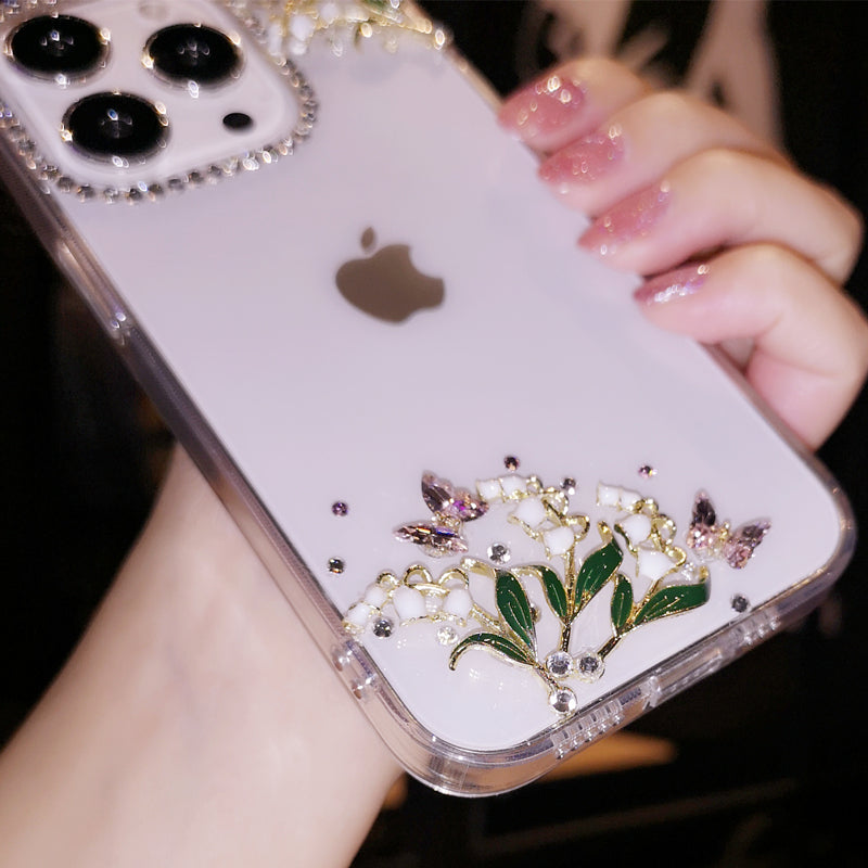 Coque iPhone faite main minimaliste avec orchidée clochette