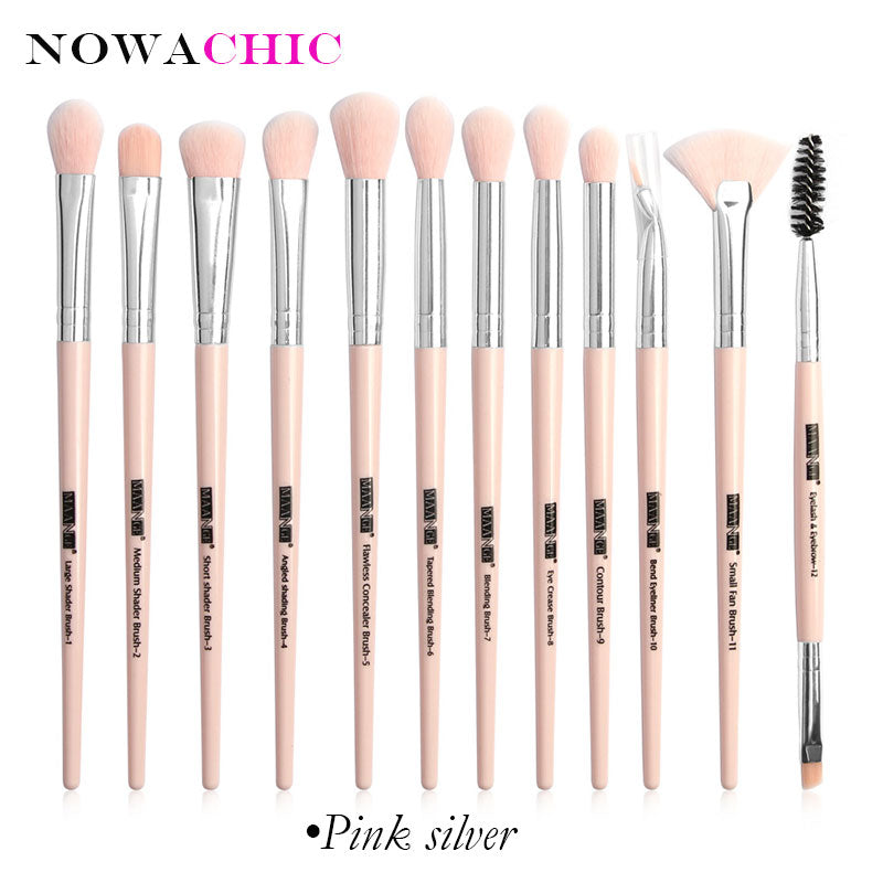 12pcs Pro Makeup Brushes Eyebrow Eyeshadow Eyeliner Blending Crease Kit Eyelash Brush