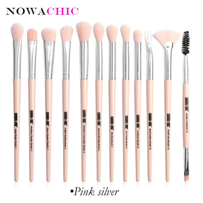 12pcs Pro Makeup Brushes Eyebrow Eyeshadow Eyeliner Blending Crease Kit Eyelash Brush