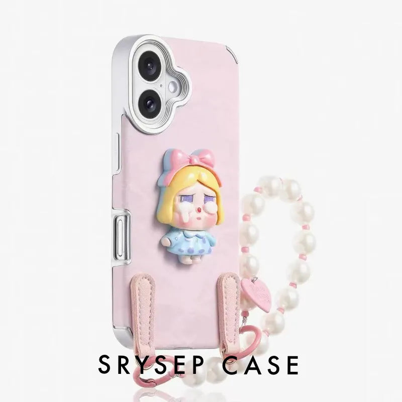 Cartoon Kitty Phone Case For iPhone 17 16 15 14 13 12 11 Pro Max Plus With Pearls Charm