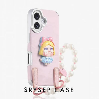 Cartoon Kitty Phone Case For iPhone 17 16 15 14 13 12 11 Pro Max Plus With Pearls Charm