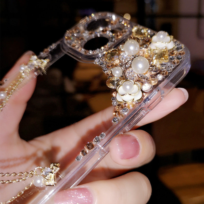 Handmade iPhone Case Minimalist Bling Diamond Back Cover Case for iPhone 16 15 14 13 12 11 Plus Pro Max