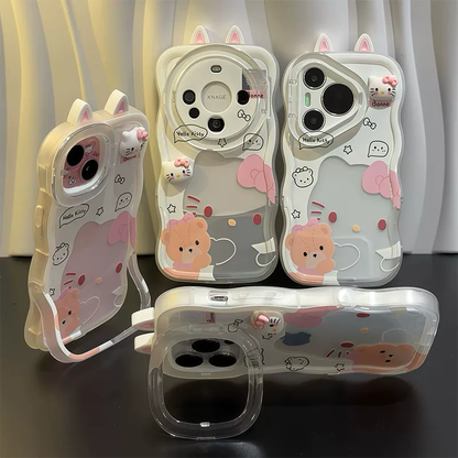Transparent heart-shaped Kitty phone case with two ears