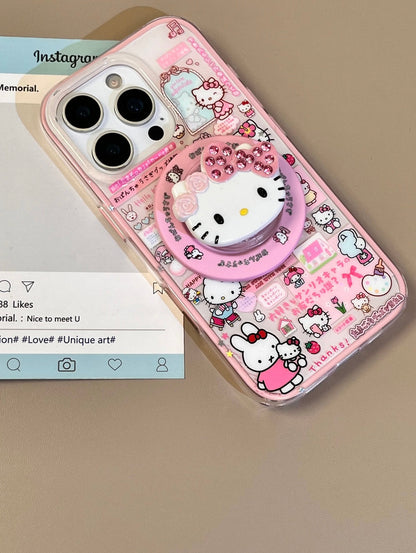 Kitty Pink Cute Kawaii MagSafe Case + MagSafe Stand Holder / Phone Grip