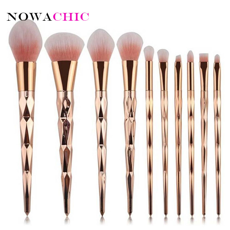 10pcs Diamond Rose Gold Makeup Brushes Powder Foundation Blush Blending Eyeshadow Lip Cosmetic Brush