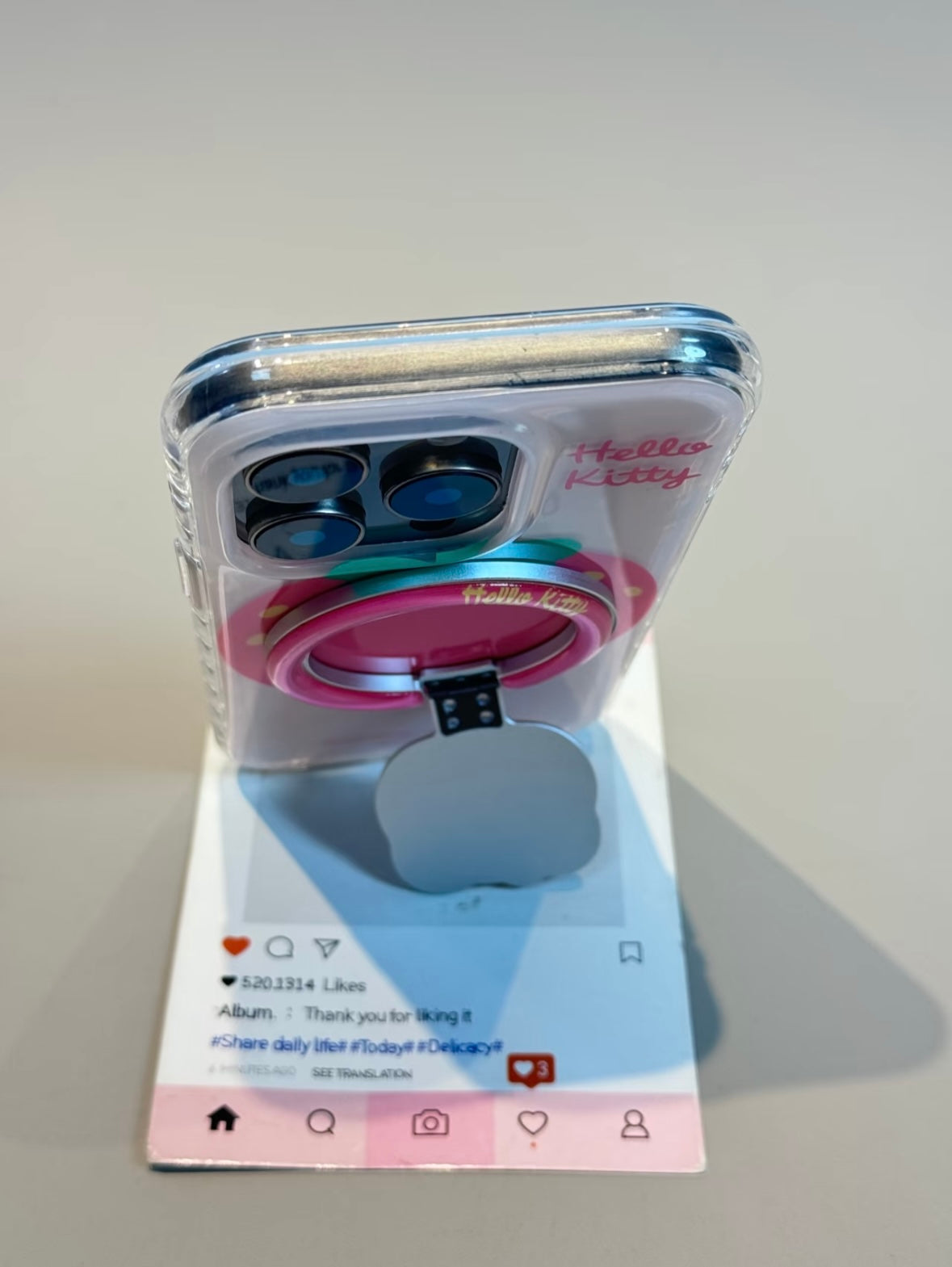 Kitty Pink Strawberry Clear Cute Kawaii MagSafe Case + MagSafe Stand Holder / Phone Grip